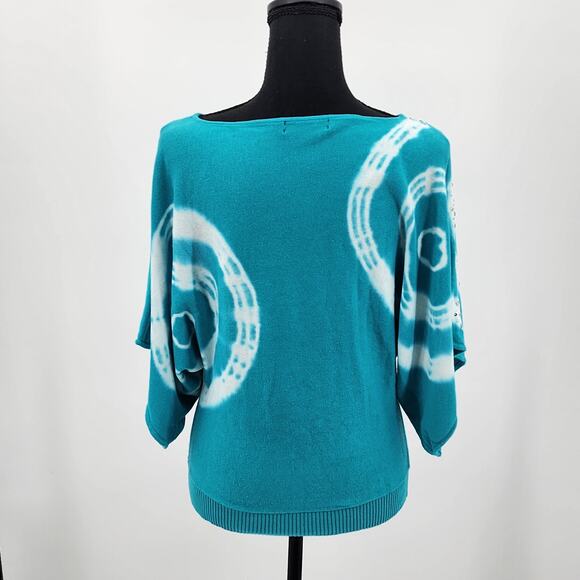 INC Blue and White w/Silver Sequin Short Draped Sleeve Sweater EUC Size S - Picture 5 of 8